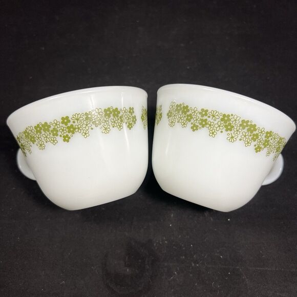 Vintage Pyrex Green Spring Blossom Milk Glass Coffee Tea Cup Set Of - Picture 7 of 9